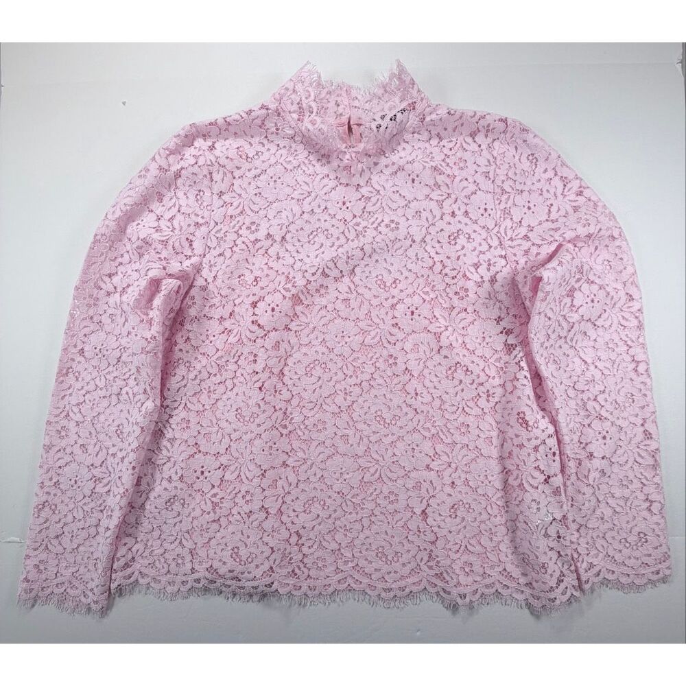 J.Crew Scalloped Lace Mockneck Top Pink Floral Lined Womens Size 12 Blouse NWOT - Picture 5 of 10